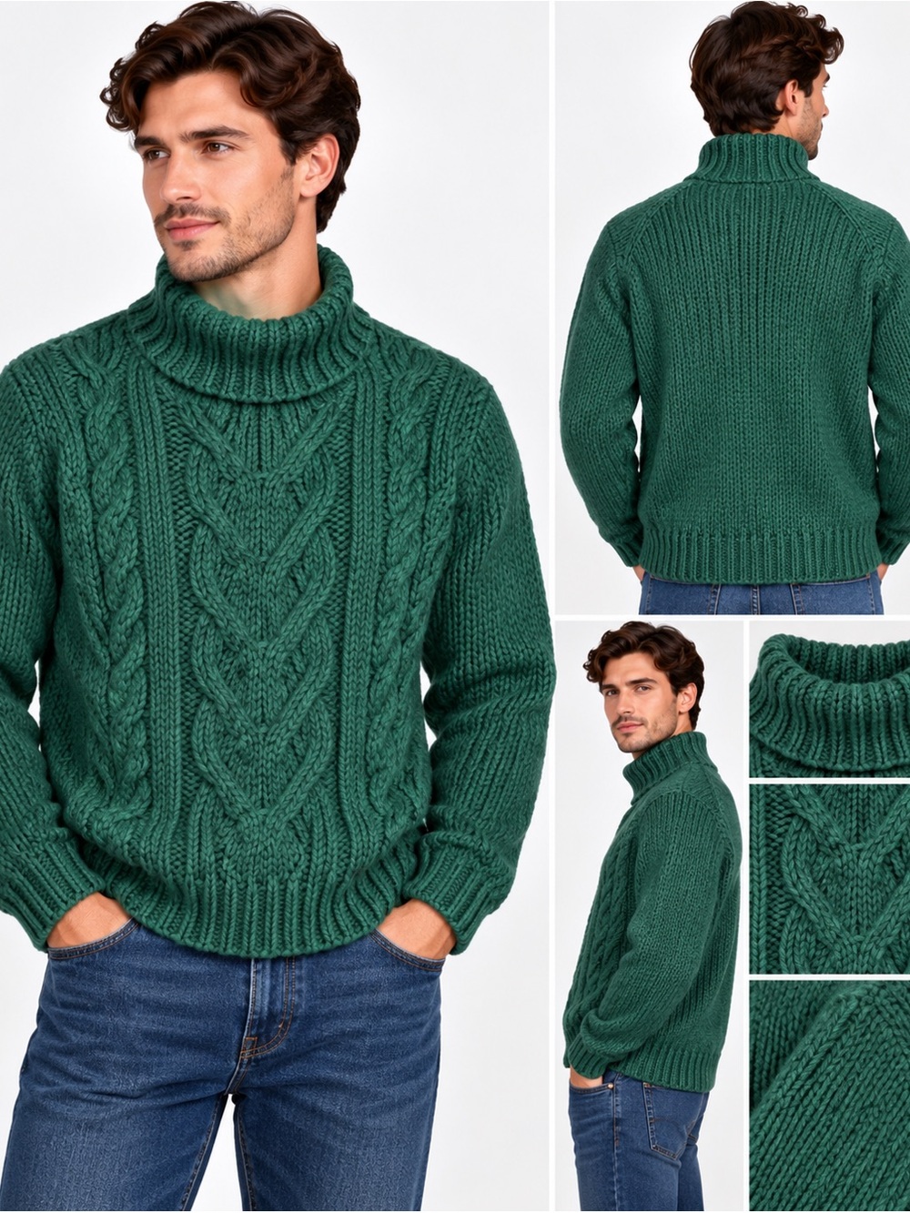 J.Crew Hand Knit Emerald Green Cable Turtleneck Sweater Sz M